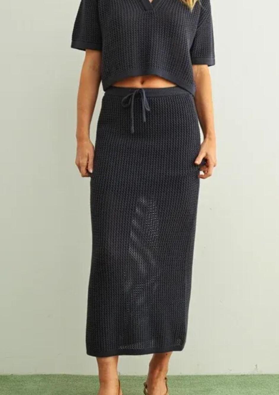 NEW MIOU MUSE alexa crochet midi skirt in dark blue